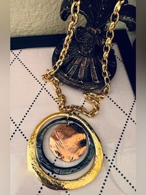Joan Rivers Gold Tone Necklace with Multi Metal Medallion - vintage